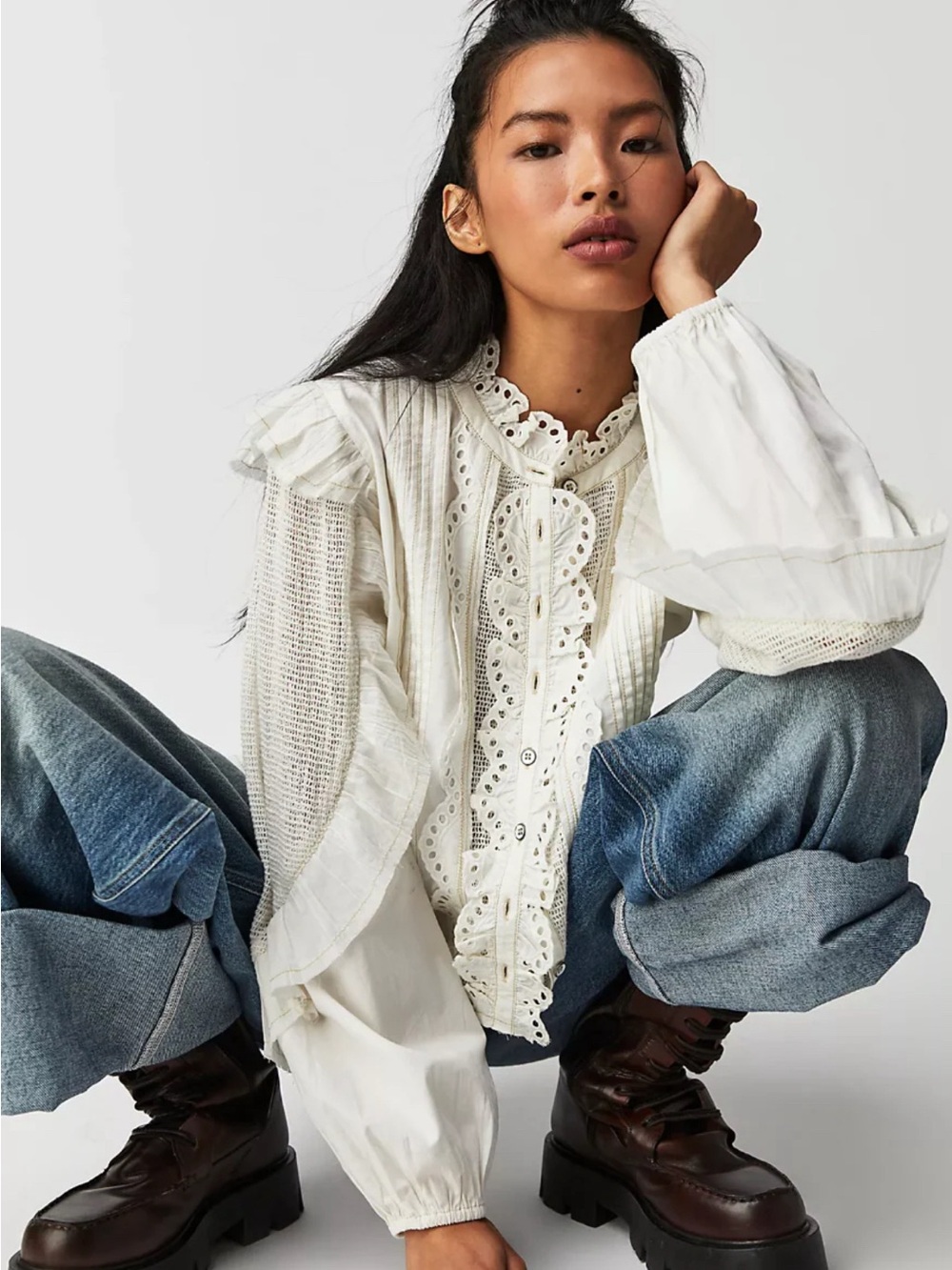 Free People Masai Mar Ruffle Blouse-Ivory Small ❤️SOLD OUT❤️